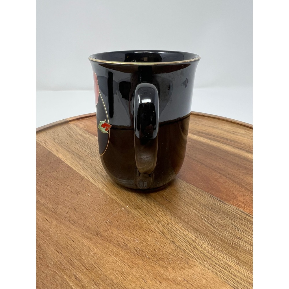 Goryu Rose Japan Black Mug Set Red Rose Gold Trim Coffee Tea Cup Pair - Picture 4 of 10